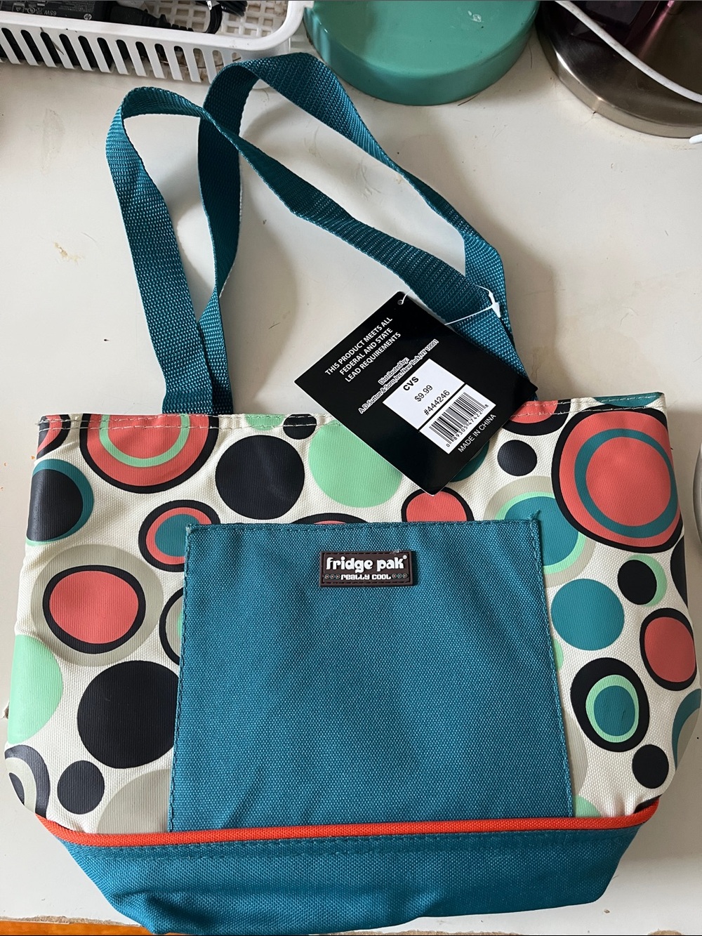 Teal & Multicolor Insulated Tote